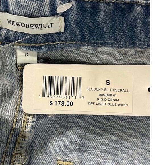 WeWoreWhat Slouchy Slit Overall Rigid Denim Jumper Size Small New - Picture 15 of 16
